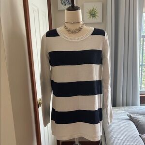Talbots Navy & Cream Striped Crewneck Sweater